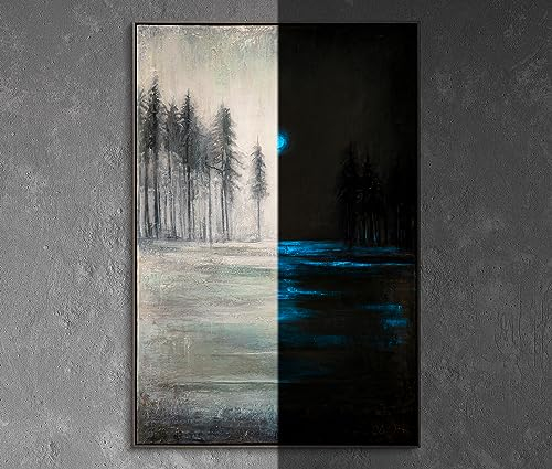 YS-Art XXL Abstrakt Fluoreszierendes selbst leuchtendes Acryl 3D Gemälde auf Leinwand Heilender Wald handgemalt Wohndekor Natur Motiv Bild echte Kunst 120x80 cm