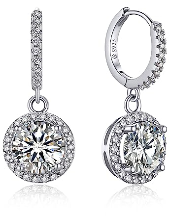 MomentWish Creolen mit Moissanite Diamant Anhänger, 2 Karat Moissanite Ohrringe Silber 925 Halo Liebes Geschenk für sie