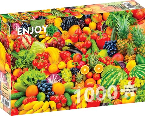 1000 Pieces Jigsaw Puzzle for Adults – Matte Finish, Soft Touch, Sturdy and Unique Pieces, Tight Fit, Vivid Colors, Missing Pieces Service – Tasty Fruits and Vegetables Collage – by ENJOY Puzzle