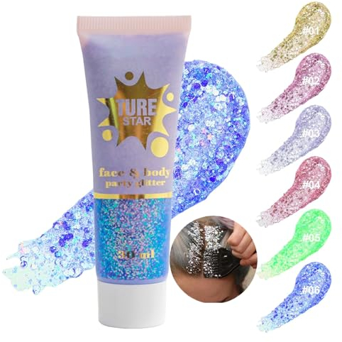 AONAT Body Glitter Gel,Glitter Makeup,Glitzer Gesicht,Glitzer Schminke,Long-Lasting Glitter Liquid Gel,für Gesicht Haare Lippen Nägel Make Up Kosmetik Festival Party
