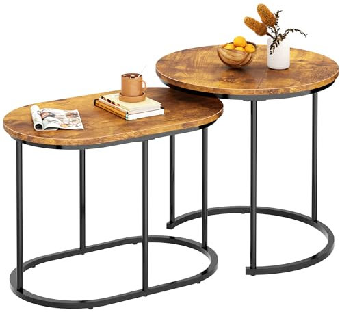 sogesfurniture 2 Stück Runder Beistelltisch Couchtisch Akzenttisch Kunstmarmor Runder Nisttisch 2er Set Beistelltisch Set für Wohnzimmer, Schlafzimmer, Balkon, Büro, Rustikales Braun