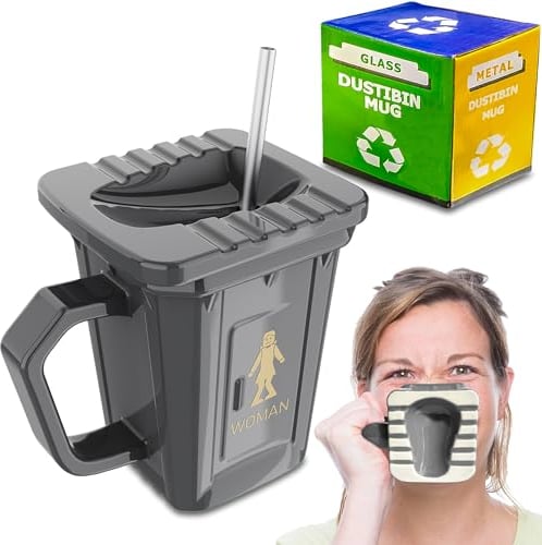 ZONSUSE Taza de Inodoro en Cuclillas, Tazas de Café de Cerámica con Tapa, Tazas Desayuno Capuchino con Paja, Taza de Regalo para Hombre, Grandes Regalos de Mordaza para Amigos y Colegas, 450ML
