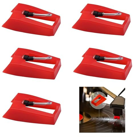 Yoezuo 5 Pièces Aiguille Tourne Disque, Universelles Remplacement Aiguille, Remplacement Aiguille Diamant pour Platine Vinyle, Tête Universelle de Lecture Platine Vinyle (Rouge)