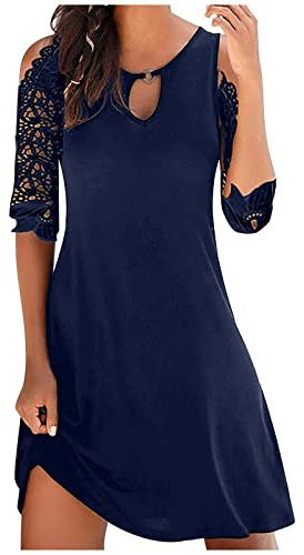 WVONIF Robe Droite Mi Longue Femme Ete Californienne avec Poches et Short intégré Couleur Unie Col V Mini Robe Dentelle Creuse Robes à Manches à Volants Robe de Plage Robe Chinoise Femme
