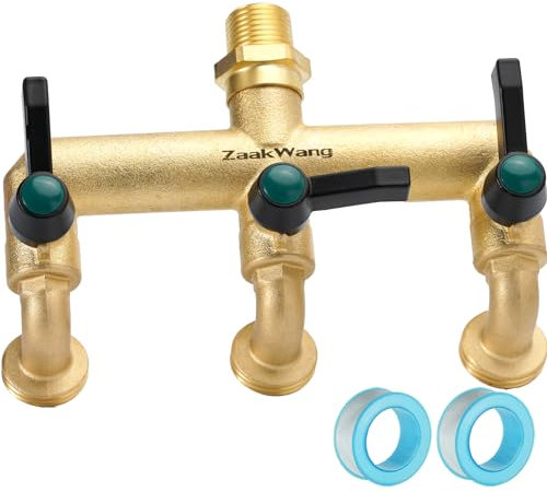 Rubinetto da giardino a 3 vie, rubinetto da giardino per montaggio a parete esterna, rubinetto e deviatore 2 in 1, ingresso NPT maschio da 3/4 e tre uscite GHT maschio da 3/4 di pollice con valvola