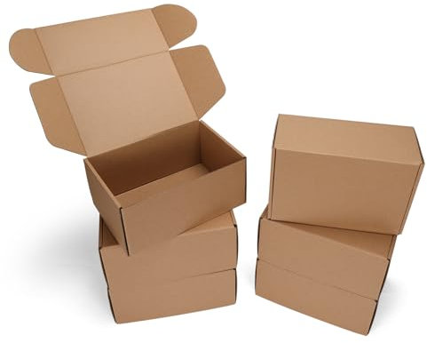 HORLIMER 6 Stück Versandkarton Klein Karton Box, 230x152x102 mm Mailer Boxen, Verpackungskartons aus Wellpappe für Warensendung, Geschenkbox, Faltkarton, Postkarton(Braun)