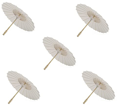 Dasing 5 StüCk Papier-Sonnenschirm, 60 cm, Strandschirm, Weiß, DIY-Regenschirm, Fotografie-Requisiten für Babyparty, Party, Hochzeit