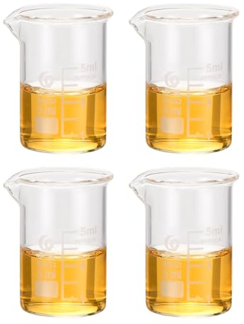 PATIKIL 5 ml Niedrigform-Messbecher, 4 Stück, 3,3 Borosilikatglas, abgestufter Messkrug mit Ausgießer für Laborexperimente, Kochen und Backen, transparent
