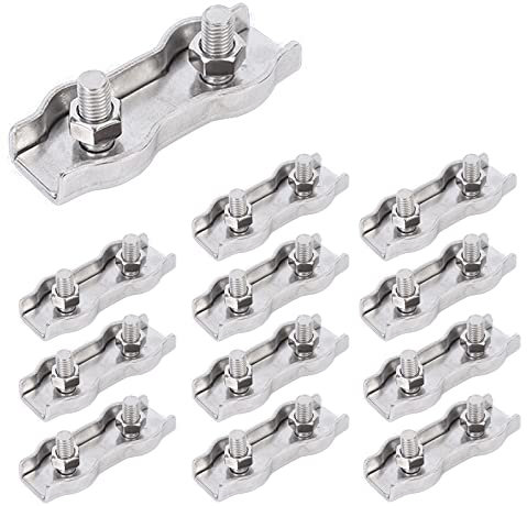 Joyangy 12 abrazaderas de cable dúplex de acero inoxidable M4, abrazaderas de cable de alambre de doble perno, clip de cuerda de alambre de 2 postes para cable de alambre de 1/8 pulgadas de diámetro