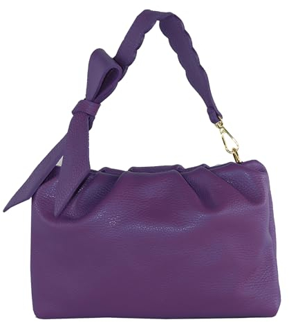 modamoda de - T254 - ital. Damen Henkeltasche Klein aus Leder, Farbe:Purple