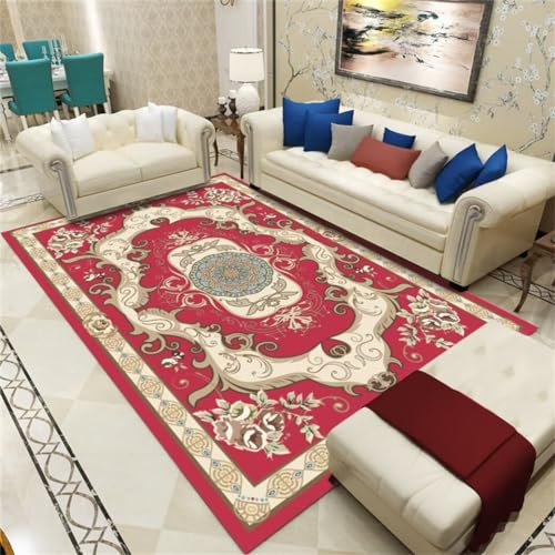 DJHWWD Wohnzimmers Teppichs Teppich esstisch Waschbarer Mädchenteppich im Retro-Blumenmuster 70x140CM Rot büro Vorzimmer