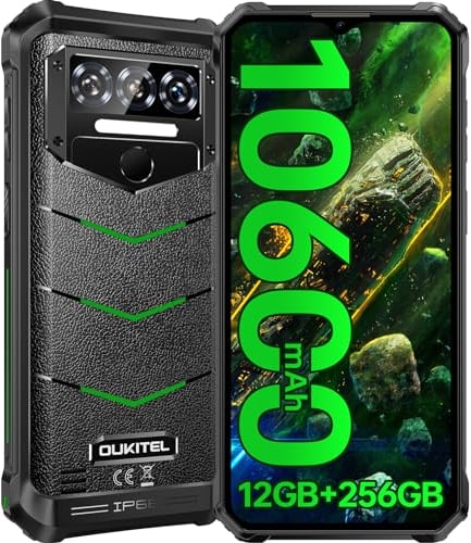OUKITEL WP38 Outdoot Handy Ohne Vertrag - 12GB(6+6)+256GB Outdoor smartphone, 10600mAh 6,52” HD+ Smartphone, MediaTek android handy, 4G Dual SIM baustellenhandy, 13MP Kamera, IP68/IP69K, OTG, NFC, GPS