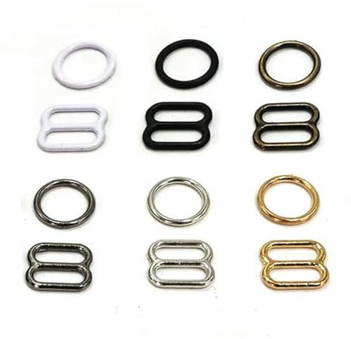 OMEVU 10 Sets 6mm-25mm Metall BH-Träger-Einstellschnallen Unterwäsche-Schieber Ringe Clips für die Dessous-Anpassung DIY-Zubehör
