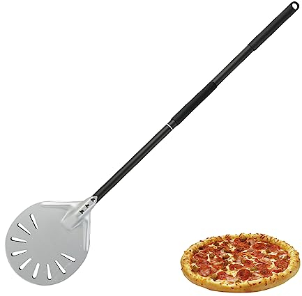 Pala para Pizza: 6 Pulgadas Perforado Pala Pizza con 80cm Asa Extraíble Redondo Tabla Pizza Aleación de Aluminio, Amantesdel Pan Casero Apto para Horno