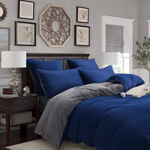 Plüsch Bettwäsche 135x200cm 2Teilig Blau Dunkelblau Grau Winter Warmer Bettbezug Fleece Kaschmir Flanell Flauschig Samt Touch 1 Bettbezug Mit Reißverschluss und 1 Kissenbezug 80x80cm