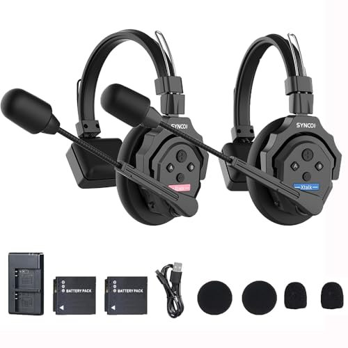BAFONGCINE SYNCO XTalk X2 Wireless Headset Intercom System,2.4GHz Full Duplex 350M/1148FT Real-time Monitoring,20-Hour Battery Life Telephone Headsets for 5-Person Team Communication