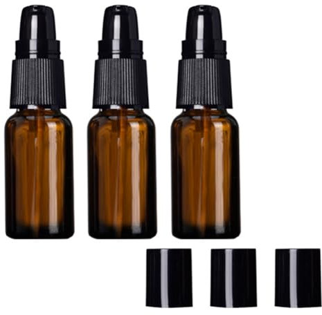 Lot de 3 flacons à pompe en verre ambré de 30 ml - Flacons vides rechargeables Boston - Flacons de rangement ronds avec bouchon noir - Pour maquillage, crème de toilette, articles de toilette,