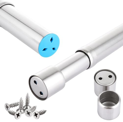 ASelected Extendable Wardrobe Rail,Stainless Steel Wardrobe Rod Fitting 22.5-39.5,Clothes Rail Pole Tube With End Sockets And Screws,Heavy Duty Wardrobe Hanger Rail For Wardrobe,Cabinet,Balcony