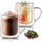 Joeyan 400ml Tazas de Café de Cristal Grande,Juego de 2 Tazas de Vidrio Borosilicato con Asa,Vaso Termico Frio de Doble Pared Transparente,para Té,Cerveza,Agua,Latte,Leche,Cappuccino,Macchiato,Sidra