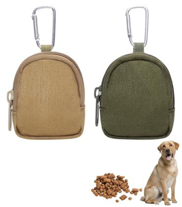 MYGLOAR Sacchetti portatili per animali domestici da 2 pezzi in Piccola borsa per dolcetti, borsa da passeggio portatile, borsa per cani a mani libere (Colori militari e Fango)