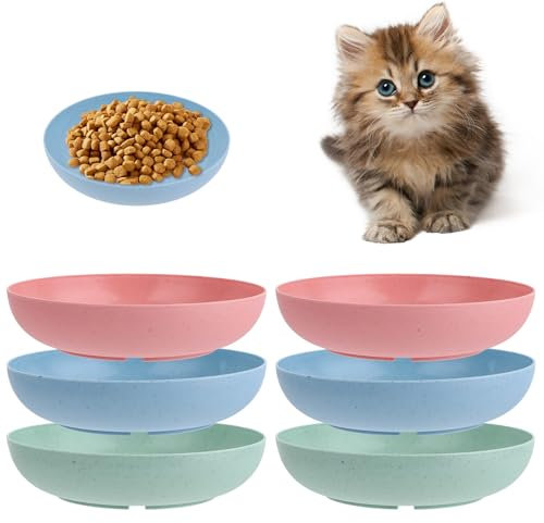 Ptwola 6 Pack Cat Food Bowl Shallow Wide Whisker Fatigue Cat Dishes Flat Cute Kitten Wet and Dry Food Water Bowls 5.7 Small Pet Plates Feeder Set for Indoor Short Legged Cats Puppy Supplies