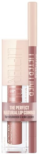 Maybelline New York Lipgloss, Feuchtigkeitsspendend, Hyaluronsäure, Lifter Gloss, 003 Moon, 5,4 ml + Lifter Liner Lippenkonturenstift, Hyaluronsäure, voller aussehende Lippen, 007 Big Lift, 1,2 g
