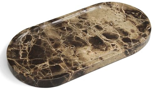 YMXYJM 100% Natural Marble Vanity Tray for Bathroom, Luxury Dark Brown Decorative Marble Oval Trays for Bathroom Countertop Storage Organizer, Vanity, Dresser, Kitchen, Home Decor, 11.8*6, Brown