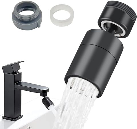 Dfuqanb Aeratore Rubinetto in Acciaio, 360° Girevole Aeratore Rubinetto, Aeratore Rubinetto Lavello, per cucina/tocco del bagno (Nero 24 interno + adattatore interno 24 ABS)