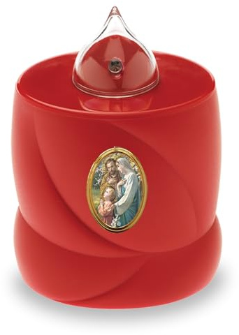 AROBA 4x LED Grabkerze Trauerlicht - Flackereffekt wie echte Kerze - lange Brenndauer bis 200 Tage - wiederverwendbar Friedhofskerze Gedenkkerze Dauerkerze - rot Heilige Familie
