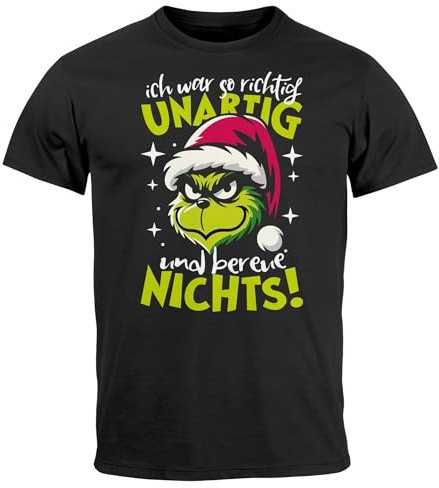 MoonWorks® Herren T-Shirt Weihnachten Grinch Spruch lustig Ich war unartig Xmas Outfit Männer Schwarz XXL