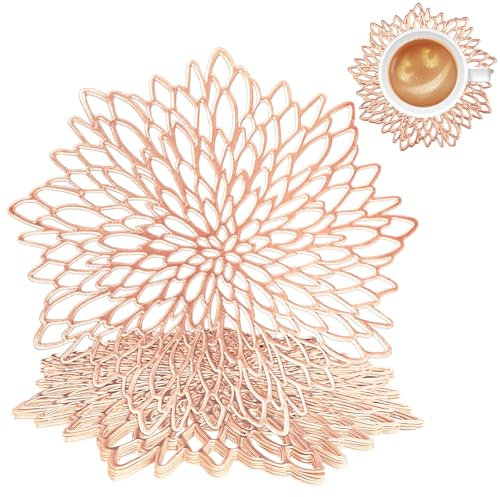 wiipara 6er Set Platzsets Tischsets Abwaschbar, Moderne Platzdeckchen Rund, Weihnachten Dekorative Tischunterlage Esstisch Platzteller Platzset Rund für Zuhause Hochzeit (Rosa-Gold, mit Untersetzer)