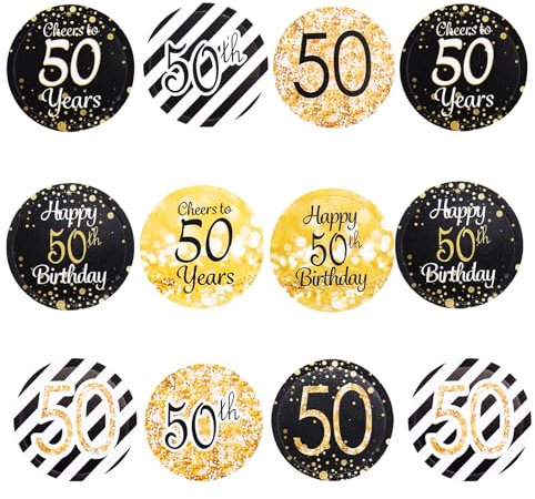 Catelves 216 Stück Sticker Geburtstag 50 Jahre,50. Geburtstag Aufkleber 2cm Rund,Sticker 50 Geburtstag Deko,Geburtstagssticker 50 Jubiläum Deko Aufkleber,Cheers to 50 Aufkleber Party Geschenk Deko