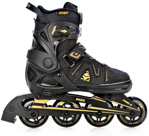 RAVEN Pulse Inline Skates Inliner für Kinder und Erwachsene OPTIONAL 2in1 mit Schlittschuhen verstellbar (PRO Gold ohne Kufen, 37-40 (23,5-26cm))