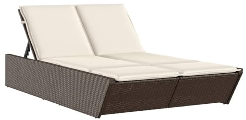 Emmtore Doppel Sonnenliege, Gartenliege mit Auflagen, Doppelliege für Garten Terrasse, Relaxliege Sonnenbett Gartenmöbel,Poly Rattan Doppel Sonnenliege,Braun