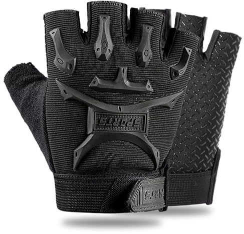 Ziyonix Guantes de Ciclismo de Medio Dedo para Niños, Guantes Deportivos Antideslizantes, Negro, Talla Única, 6-10 Años