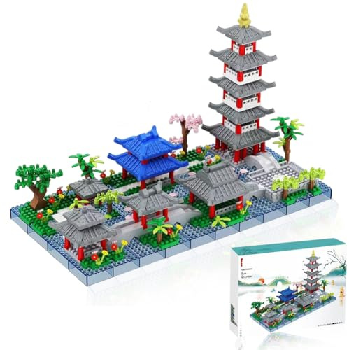 Danbghyuo Chinoise de Hangzhou Garden,1224PCS modèle Classique de décoration de Maison Hangzhou Garden,Architecture Chinoise des Blocs de Construction,Clip Block Cadeau avec Boî