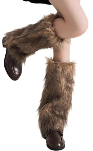 Vyqrx Stulpen für Damen, 40 cm Beinstulpen Damen Braun Langflor - Fur Leg Warmers für Winter & Karneval