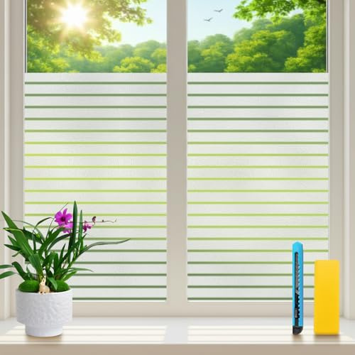Zindoo Fensterfolie Streifen Sichtschutzfolie Blickdicht 75 x 400 cm | Ohne Kleber, Milchglasfolie UV-Schutz, ideal für Büro, Wohnzimmer, Küche und Balkontüren, Rückstandslos Entfernbar