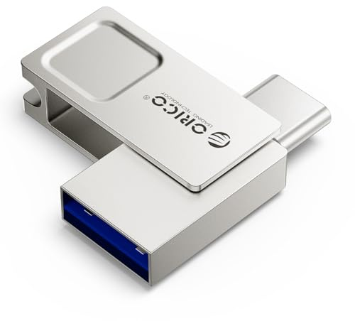 ORICO Clé USB 32 Go 100 Mo/s, Mini USB 3.0 Double Drive Métal avec Anneau | USB C et USB A, Métal, Compatible avec Android, iPhone 15/16/17, MacBook, iPad, Tablette, Plug & Play