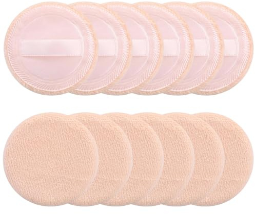12 Piezas Terciopelo Redondo para Maquillaje Facial, Borlas de Maquillaje para Polvos, Cintas De Terciopelo Para Polvo Maquillajes Esponjas Suaves (Color Piel)