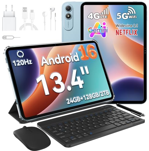 OSCAL PAD 200 Android 16 Tablet 13.4 Inch, FHD+ 1920×1200 120Hz Large Screen Android Tablet with Keyboard and Pen, 24GB RAM + 128GB ROM (2TB TF), 4G LTE Tablet with SIM Card Slot, PC Mode, Widevine L1