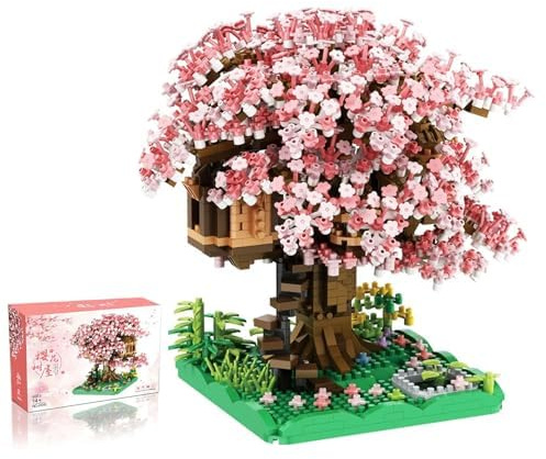 Cherry Blossom Tree House Building Blocks Set – 2128Pcs Non-Toxic Sakura Tree Model Kit, Mini Bonsai Tree Building Blocks for Display, Elegant Sakura Tree Collection for Teens & Adults Ages 12+