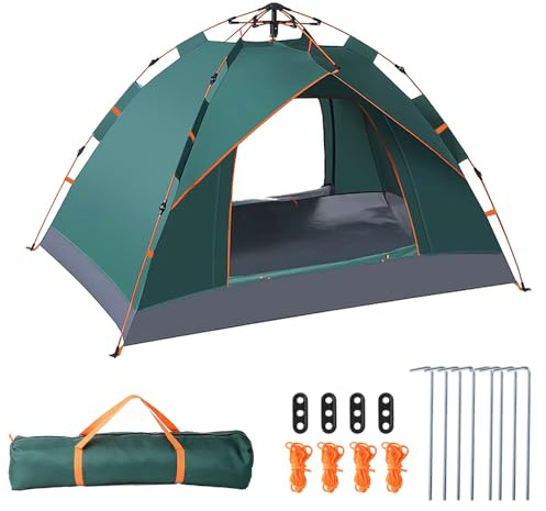 Pop Up Zelt 2 Personen, Camping Zelt Wasserdicht 210D Oxford, Schnellaufbau in 1 Min, 200x150x110cm, Leichtes 2 Mann Zelt mit Tragetasche, Atmungsaktiv & Windstabil für Camping, Outdoor