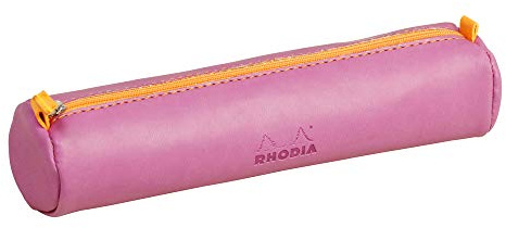 RHODIA 318991C - Rhodiarama Lilac Round Pencil Case - 21.5 x 5.5 cm - Genuine Orange Stitching - Ivory Jersey Interior - Faux Leather - Storage for Pens, Pencils, Markers, Small Supplies