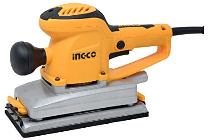 INGCO FS35028 Levigatrice orbitale elettrica per legno 350 W, Base in alluminio 110x220 mm, 11000 RPM, Impugnatura ausiliare - 5 PCS fogli abrasivi P120