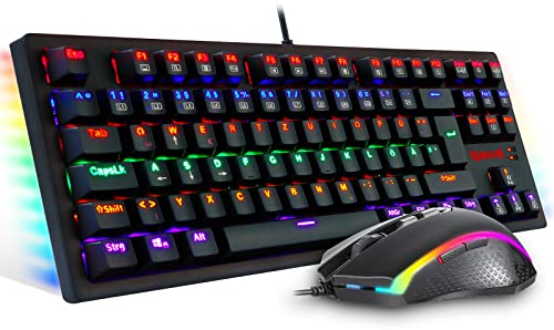 Redragon K552 Mechanische Tastatur-Maus-Kombination Kabelgebundene Gaming-Tastatur mit Regenbogen-LEDs, braunen Schaltern und RGB-Gaming-Maus mit 4200 DPI für Windows-PC-Gamer – S113 DE QWERTZ
