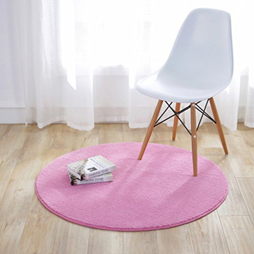 Fouriding Einfarbig Rund Teppich weicher Kurzflor Teppiche fürs Wohnzimmer, Esszimmer, Kinderzimmer, Schlafzimmer und die Küche geeignet Rosa 100cm