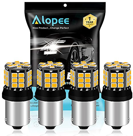 Alopee 4-Pack PY21W Led Indicator Bulb Amber RY10W 1056 BAU15S 7507 12496 Extremely Bright Non-Polarity 2835 39-SMD 12-24V LED Car Replacement Lights for Turn Signal Light Blinker Bulb