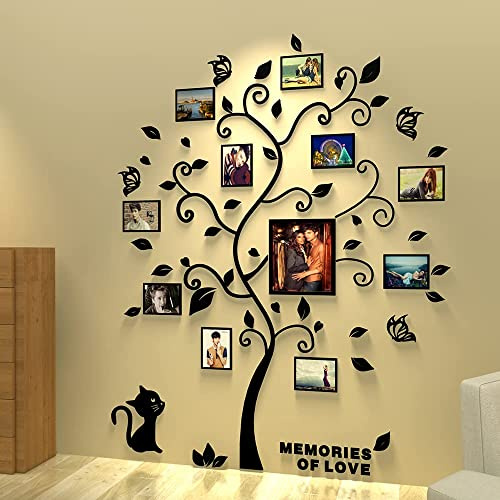 Alicemall 3D Tree Wall Sticker with Photo Frame, Family Tree Wall Decal, DIY Photo Tree Wall Sticker, Wall Stickers 3D Tree Photo for Living Room Bedroom Kindergarten Restaurant Home Decor(160*132cm)