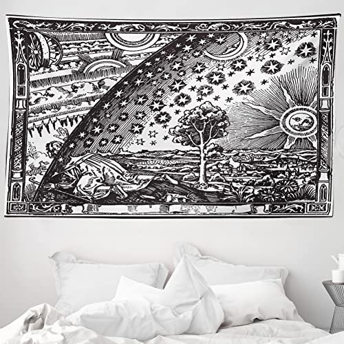ABAKUHAUS Jahrgang Wandteppich und Tagesdecke, Mond Sonne Planeten Bild aus Weiches Mikrofaser Stoff Waschbar ohne Verblassen Digitaldruck, 230 x 140 cm, Anthrazit grau
